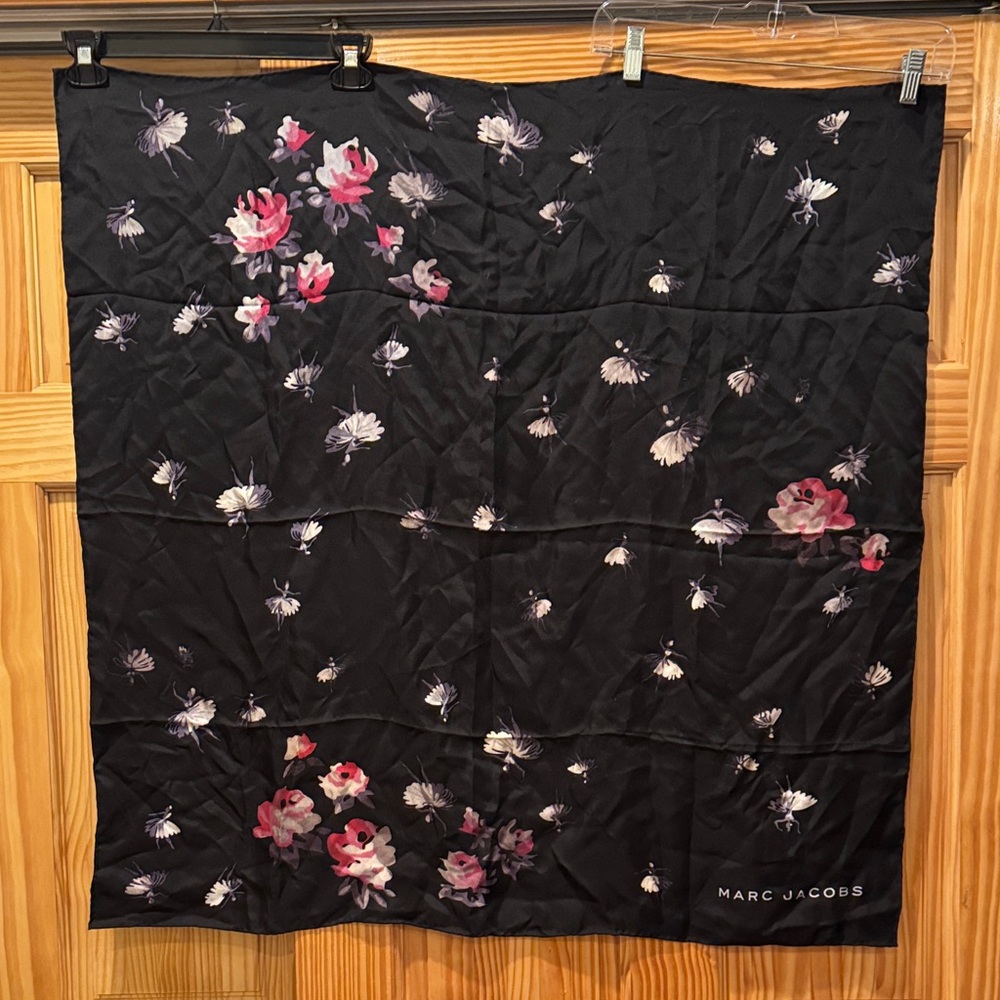 Marc Jacobs Black Scarf with Pink and White Floral Pattern